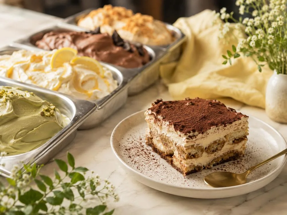 Dolci al cucchiaio in vetrina