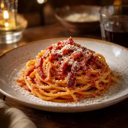 Primo piatto di pasta romana