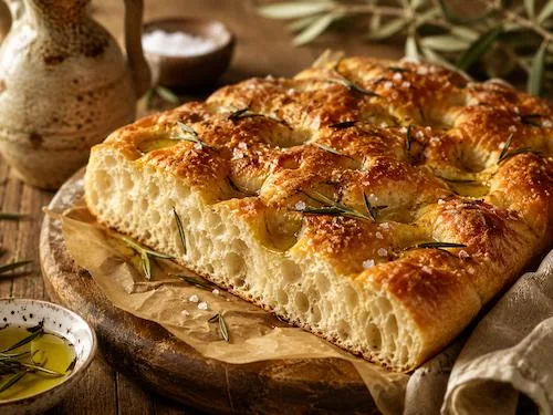 Focaccia croccante con olio e rosmarino